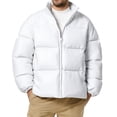 thumbnail image 3 of yuCgh Men's Stand Collar Puffer Jacket, Long Sleeve Zip Up Cotton Coat, Thickened Warm Loose Fit for Winter Casual & Outdoor Protection,White,XL, 3 of 5