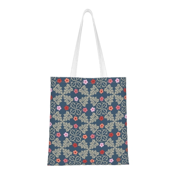 DouZhe Reusable Grocery Bags, Damask Colorful Leaves Lightweight Polyester Canvas Cloth Tote Bag for Travle Gym Shopping School, 15" x 16"