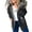 Gray, variant on Women Winter Warm Fluffy Collar Hooded Denim Jacket Plush Lined Warm Long Sleeve Jean Coat Button Down Loose Outerwear