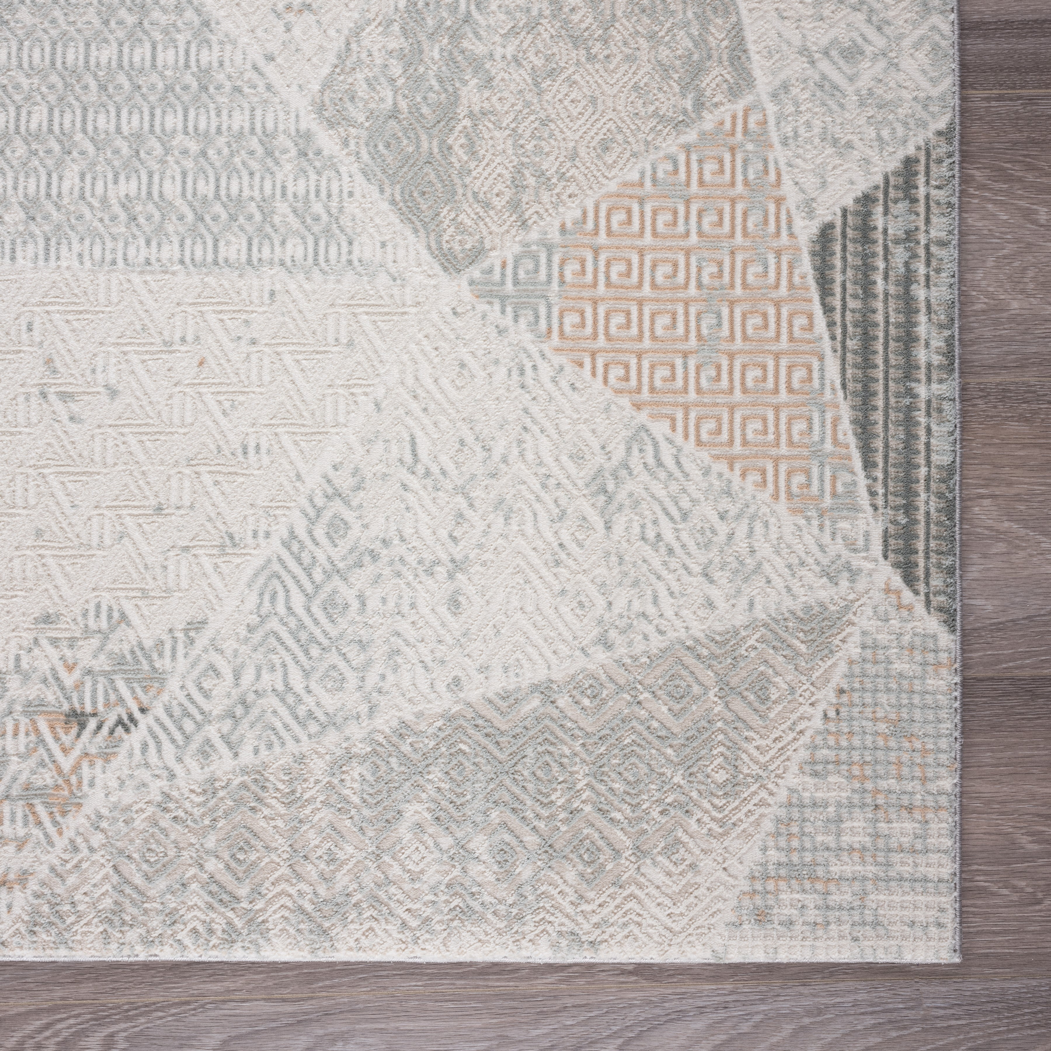 LR Home Martha Elryn Gray/Cream Contemporary Geometric Polyester Area Rug, 9' x 12'