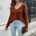 thumbnail image 2 of Ashirexll Pullover Sweaters for Women Winter Sweaters Fashion Solid Color Long Sleeve Hollow V-Neck Casual Fall Knitted Sweater Tops, 2 of 7
