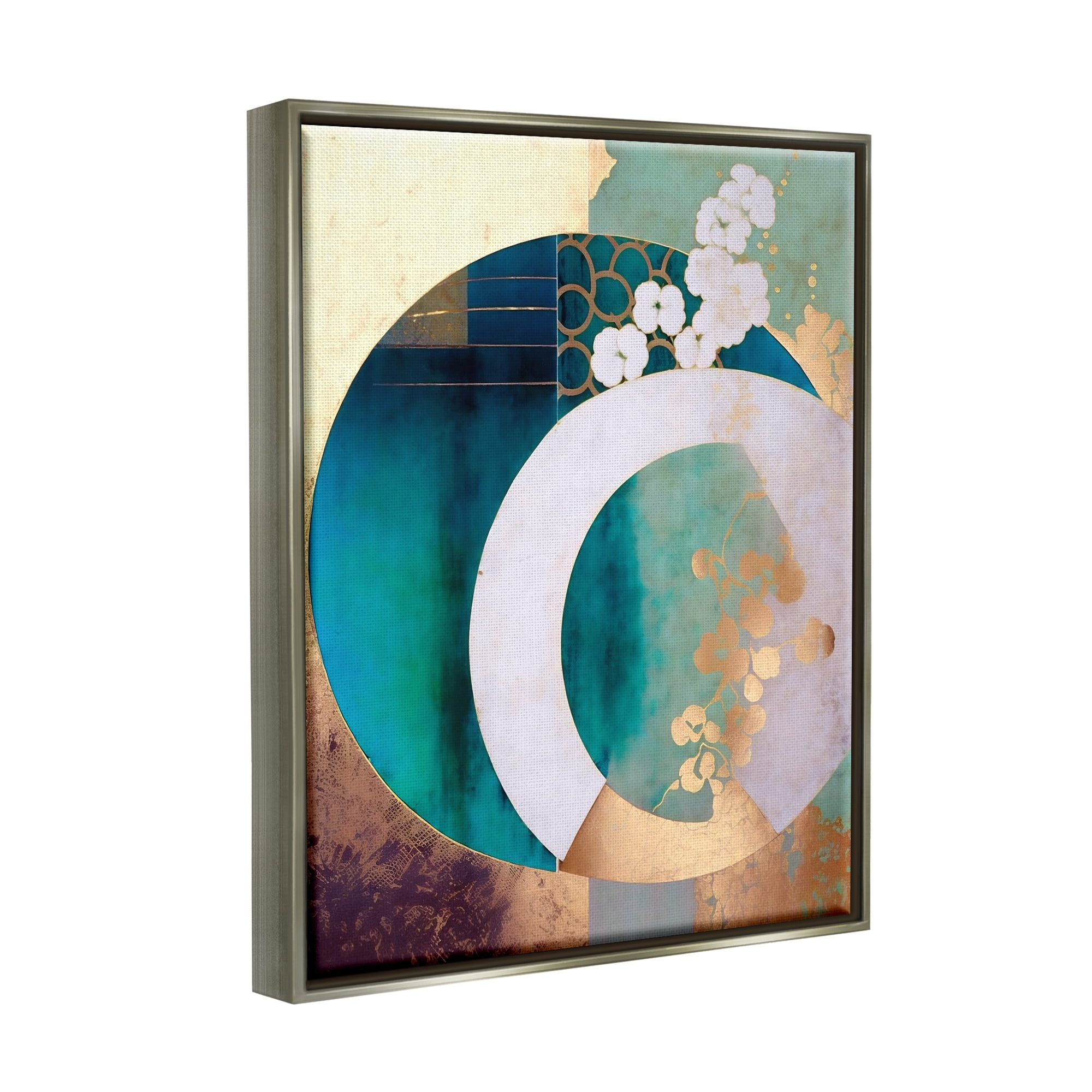 Stupell Industries Asian Moon Abstraction Abstract Painting Gray Floater Framed Canvas Art Print Wall Art, 25 x 31