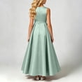 thumbnail image 4 of LEKWK Girls Maxi Dress Satin Sleeveless Crewneck A Line Princess Dress Elegant Flowy Evening Gown with Bow Waist for Wedding Guest Prom Performance Party 0-15Y, 4 of 6