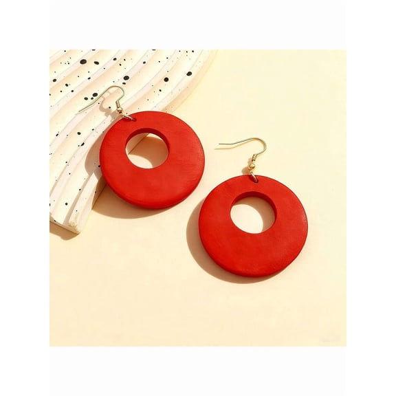 Hollow Out Round Drop Earrings - Bold Red Fashion Statement, 1 Pair