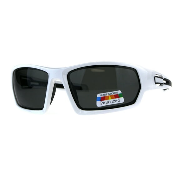 Mens Polarized Rectangular Warp Biker Plastic Sport Sunglasses White Black