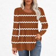thumbnail image 1 of RXIRUCGD Hauts Décontractés Mode pour Femmes Col Rond Plissé Rayé Manches Longues, Marron, Taille : m, 1 of 5
