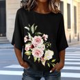 thumbnail image 4 of Favoffer Women's Printed Round Neck 3/4 Sleeve Blouses Loose Casual Tops Breathable Pullover Shirts for Spring Summer Daily Travel, 4 of 6