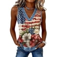 thumbnail image 5 of Tops for Women Trendy Gsakboxl Women's Summer Casual V‑Neck Sleeveless Tank Top Denim Trim & Independence Day Flag Print Fashion Vest Shirt Wine Red XXL, 5 of 6