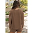 thumbnail image 5 of Women's 2 Piece Loungewear Set Long Sleeve Crew Neck Oversized Tops Drawstring Shorts, Ribbed Knit Casual Daily Wear Brown S, 5 of 5