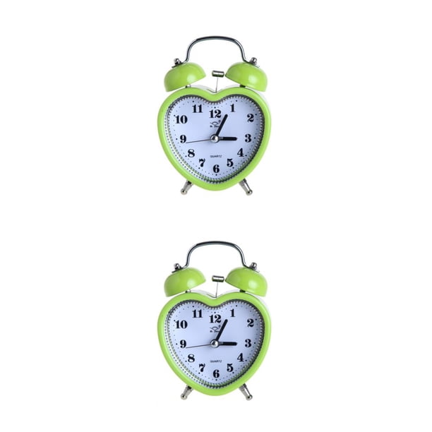 Advancent Reloj despertador con forma de corazón de 3 pulgadas, reloj despertador con luz nocturna, relojes digitales Retro para niños, Verde 2Conjunto