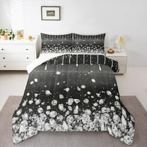 Homewish Geometric Ombre Stripes Full Size Comforter Sets,Chic Silver Diamond Bedding Comforter Set,Dreamy Black Silver Bedding Sets For Girl Teens,Luxury Bedroom Decor,3pcs