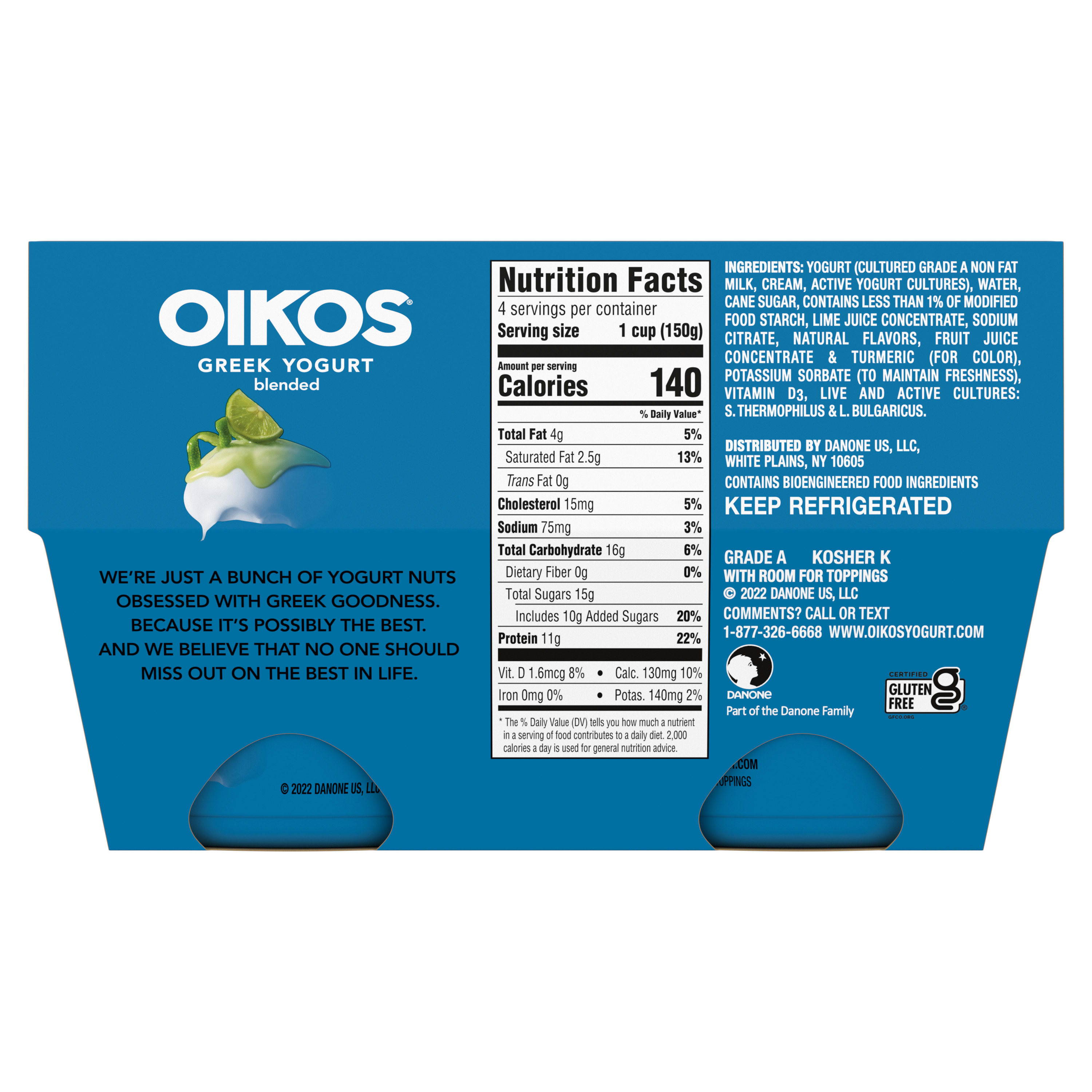 Oikos Whole Milk Key Lime Greek Yogurt, 5.3 Oz. Cups, 4 Count - image 2 of 5