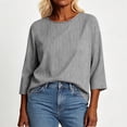 thumbnail image 3 of GERsome Women's Striped Shirts 3/4 Sleeve Crew Neck Comfy Cotton Linen Casual T-Shirts Loose Fit Black L, 3 of 6