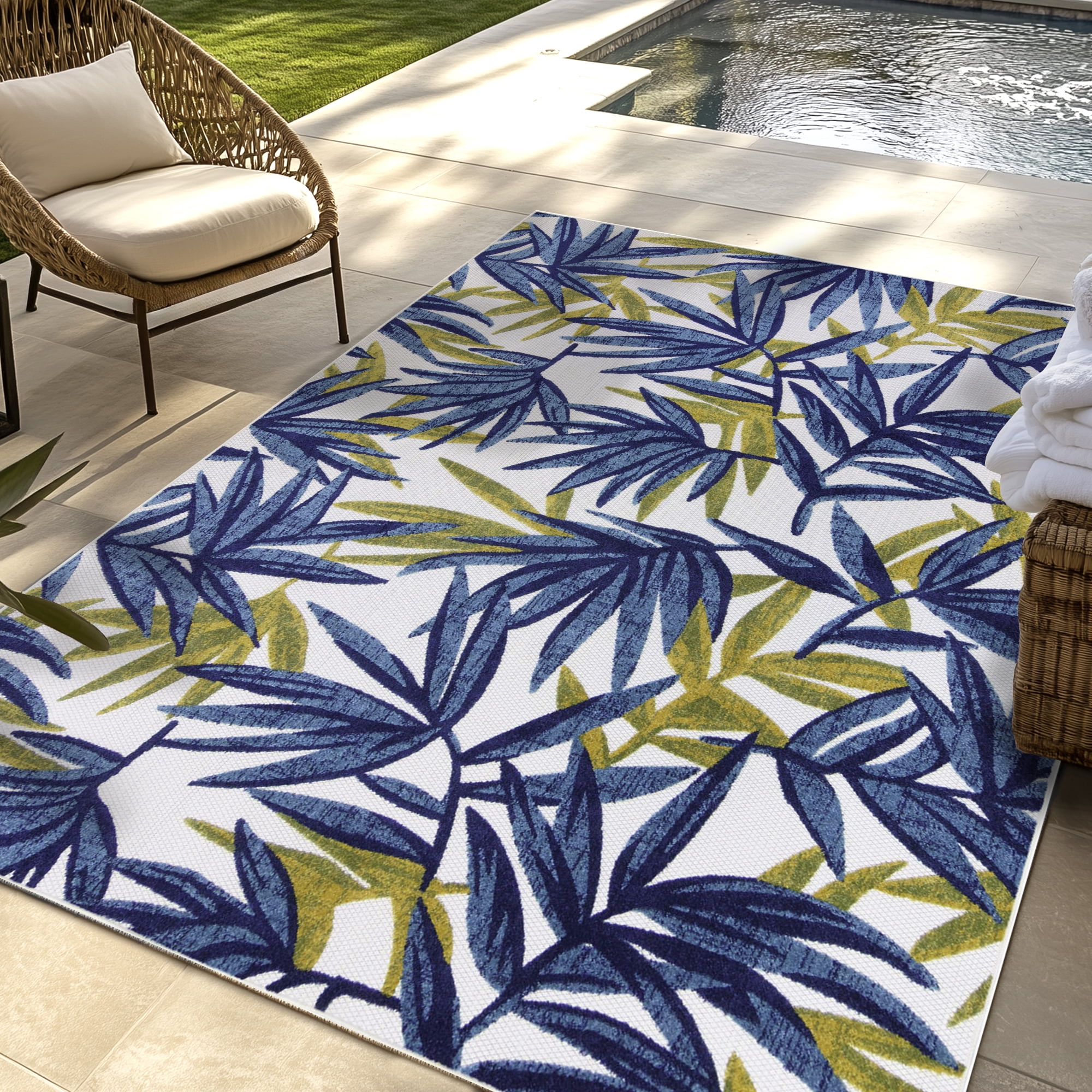 Kalari Isla Indoor/ Outdoor Polypropylene Blue Flat Weave Area Rug, 9x13