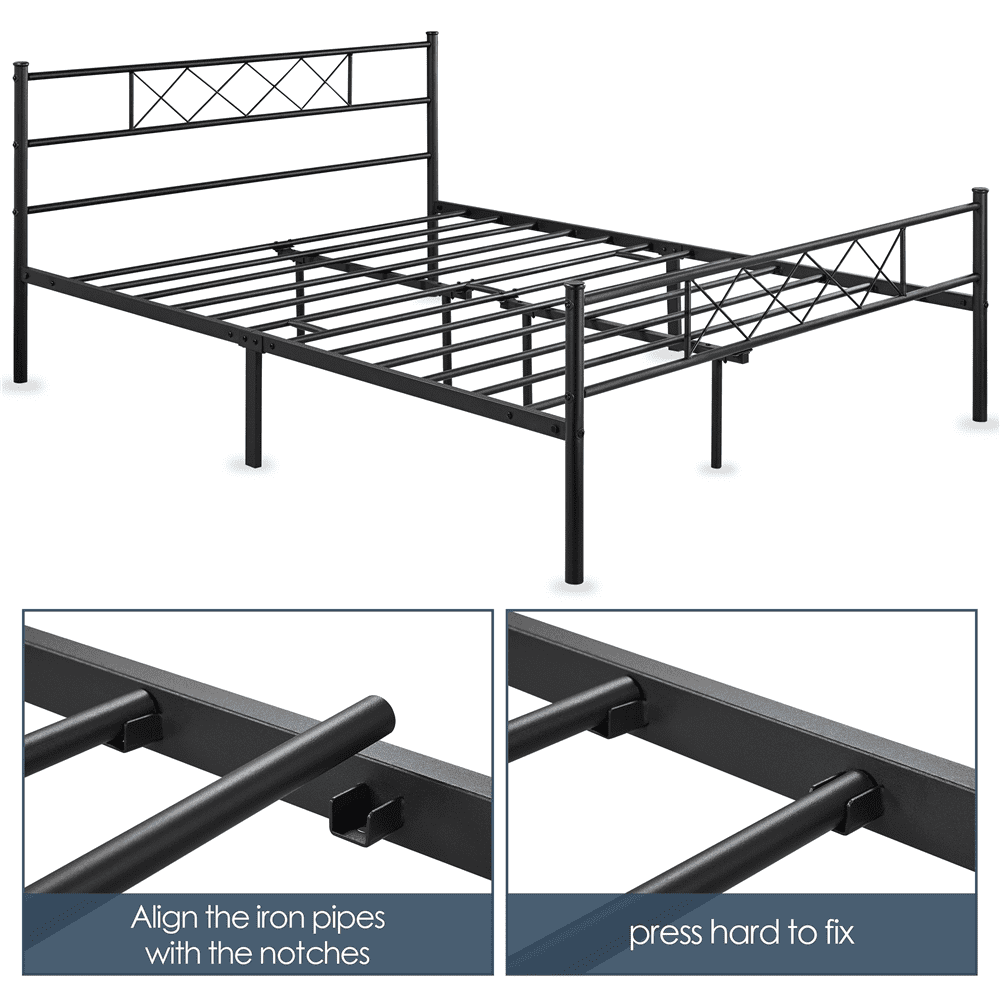 Fullfurnique Simple Metal Platform Bed Frame with Headboard and Footboard, Twin, Black