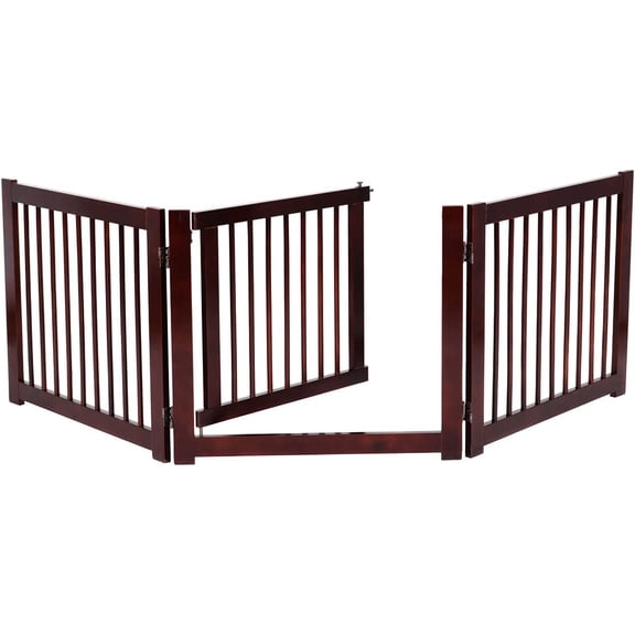 Freestanding Pet Gate with Door, 24inch 3 Panels Wooden Dog Gate with Walk Through Door, Foldable Pet Safety Puppy Fence Adjustable Pen for House Doorway Stairs