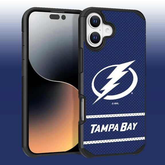 Apple iPhone 16 Plus (6.7) - NHL Licensed Tampa Bay Lightning Team Logo on Jersey Textured Dual Layer Case
