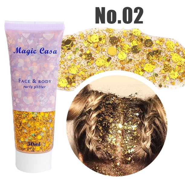 Puntoco Gel de lentejuelas para rostro, cuerpo, labios, sombra de ojos, lentejuelas, maquillaje de escenario polarizado colorido, 50 g