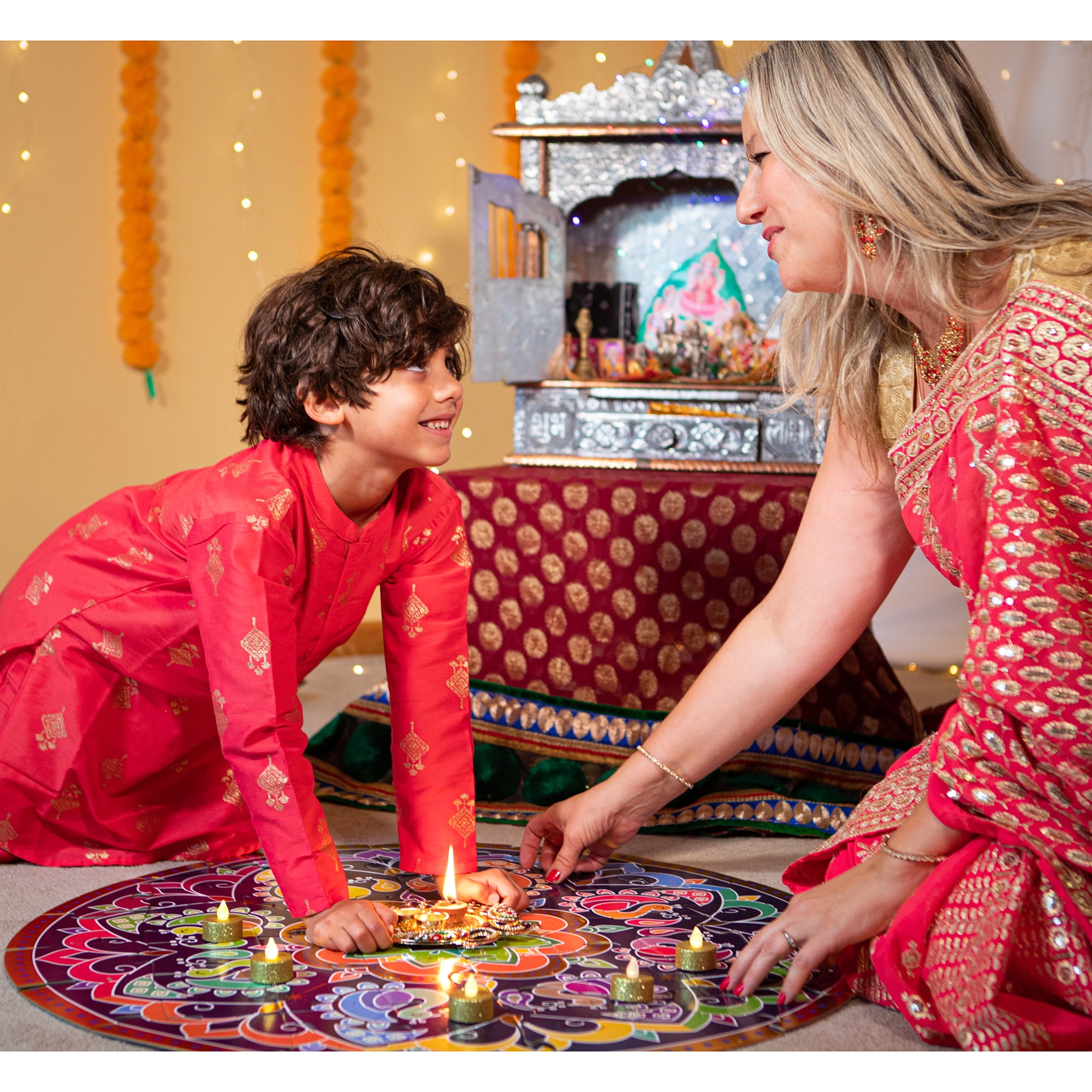 Rangoli Mandala 32" Round Floor Puzzle - 48 Pieces, Indian Art For Holi, Family & Kids