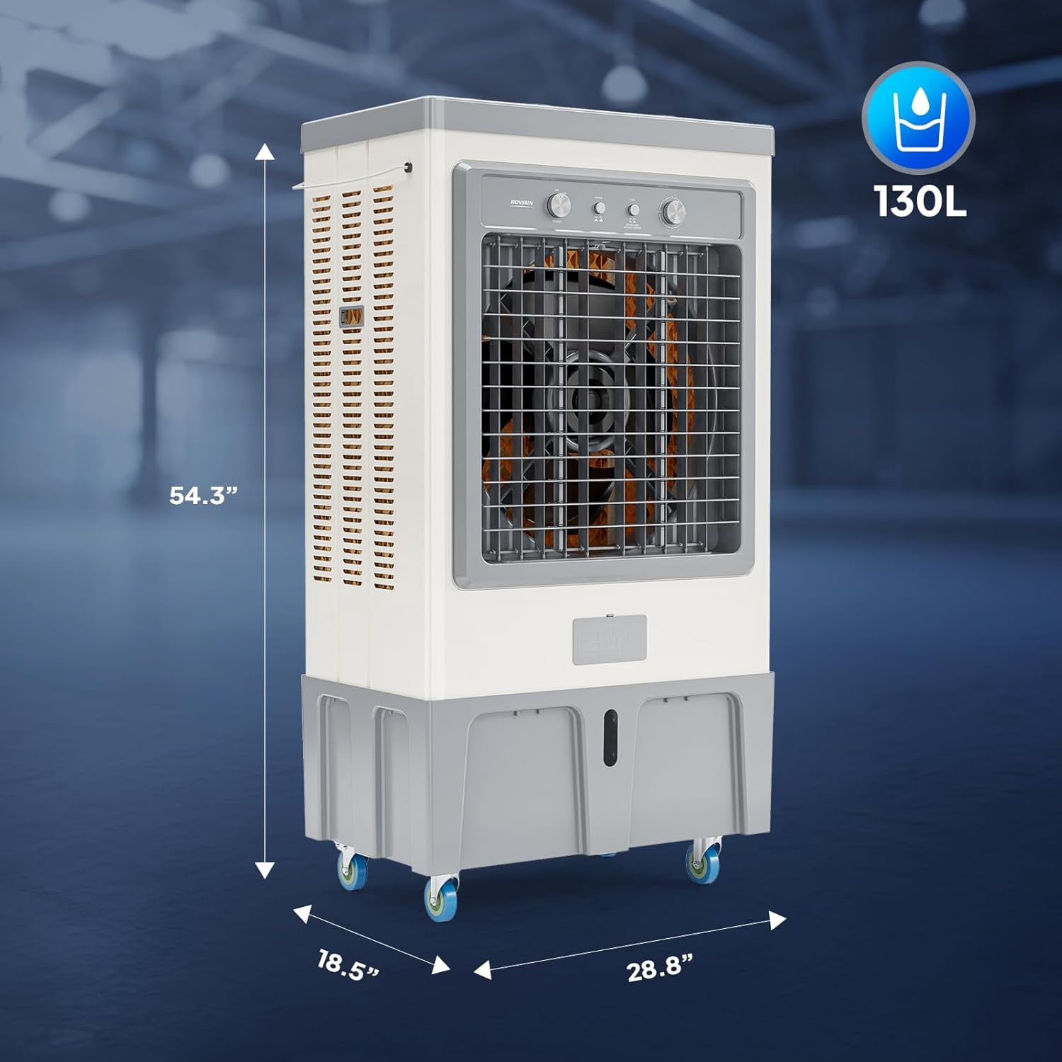 ROVSUN 34.3Gal/130L Swamp Cooler, 9000CFM Evaporative Air Cooler, 500W Strong Motor, 3 Speeds, 4 Ice Packs, 3-IN-1 Humidifying Cooling Fan for Shop, Factory, Garage