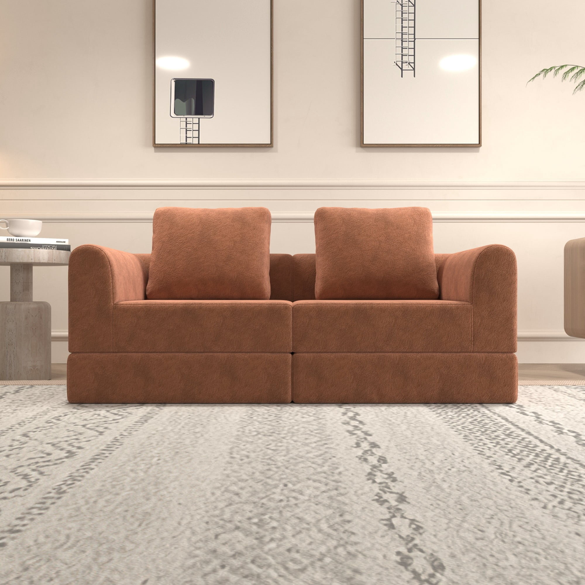 Convertible Folding Sofa Bed,Multi-Functional Sleeper Couch,Modern Floor Sleeper Sofa for Living Room,Bedroom,Orange
