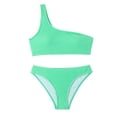 thumbnail image 4 of Gubotare Women's Swimsuit One-Shoulder Top & High Waist Bikini Set Green M, 4 of 5