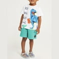 thumbnail image 2 of ibiyuan Kids Clothes Boys Boys 2 Piece Outfits Size 8-10 Graphic Print Crew Neck Short Sleeve Top Cargo Shorts 2 Piece,5-6 Years,White, 2 of 3