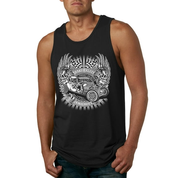 Wild Bobby, Shake Rattle And Roll Vintage Hot Rods Pop Culture Mens Graphic Tank Top, Black, Small