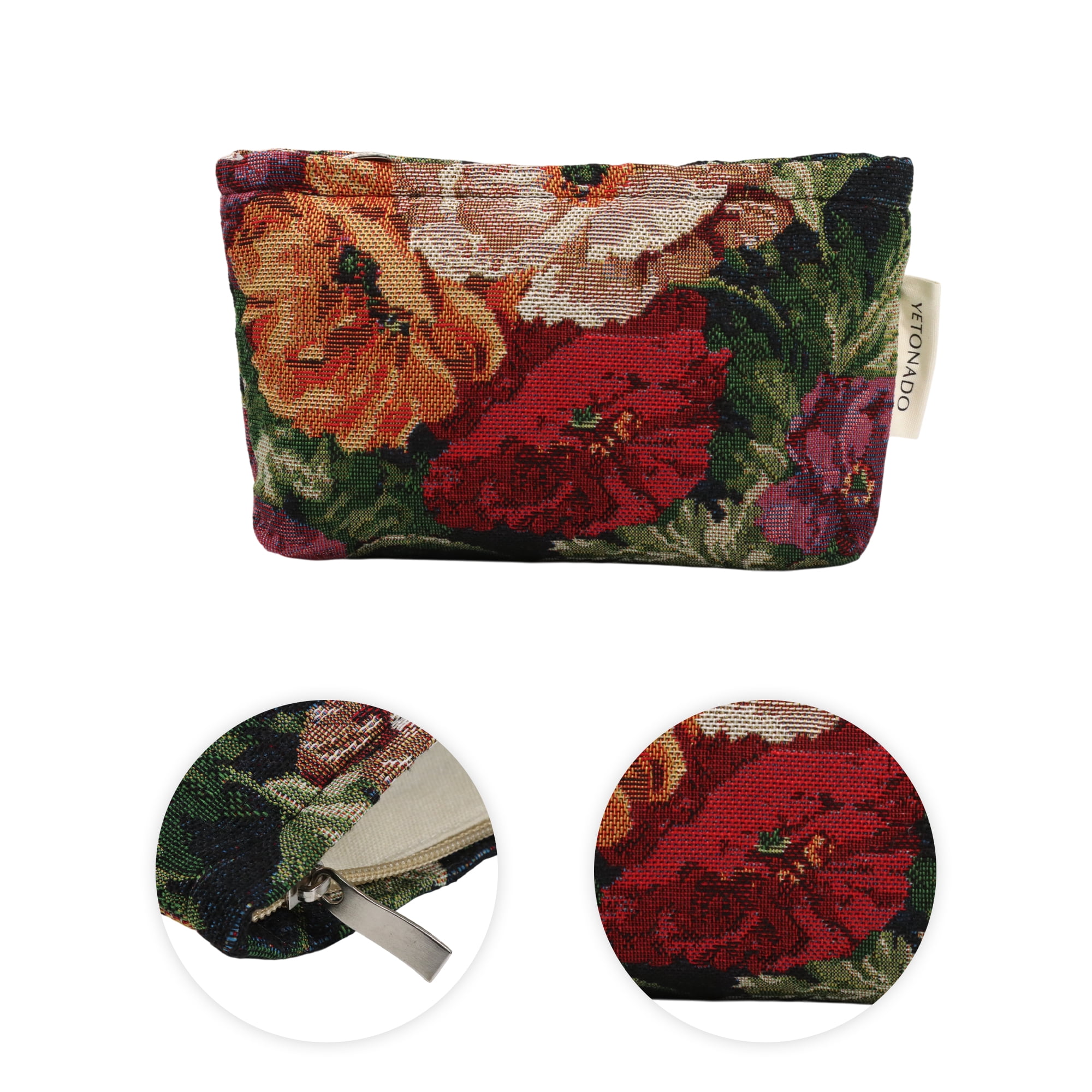 Unique Bargains 1 Pc Versatile Flower Handheld Makeup Bag Black Medium