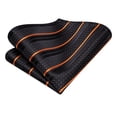 thumbnail image 7 of Hi-Tie Mens Black Orange Ties Sets Silk Stripe Formal Necktie Pocket Square Cufflinks 3Pcs Set for Business Wedding, 7 of 7