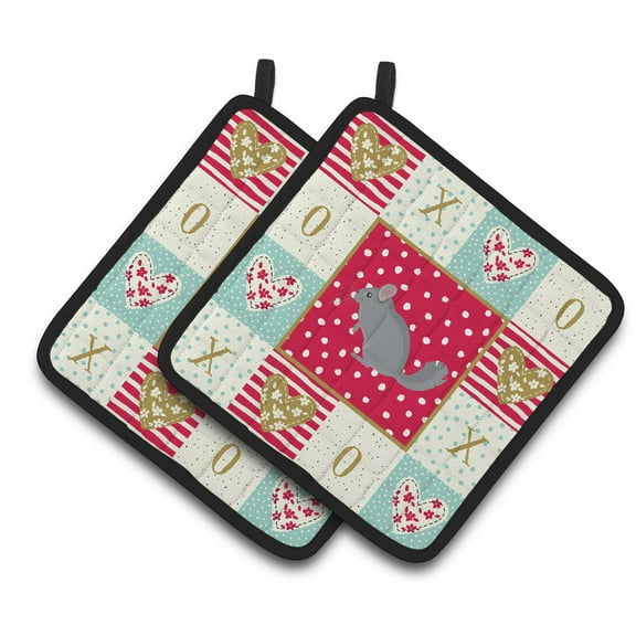 Carolines Treasures CK5422PTHD Foggy Chinchilla Love Pair of Pot Holders, Red, 7.5HX7.5W, multicolor