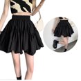 thumbnail image 2 of Falda Corta Cintura Alta Volantes Una Línea Ligera Cómoda Minifalda Skater para Citas Compras Negro M, 2 of 8