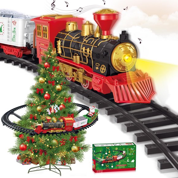 Preschool Train Toys Christmas Decorations Around Christmas Trees Trains With Lights And Sounds Battery Powered Locomotive Engine Tracks