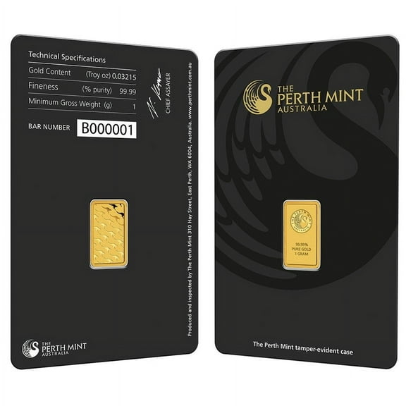 1 Gram Perth Mint Gold Bar .9999 Fine (in Assay)