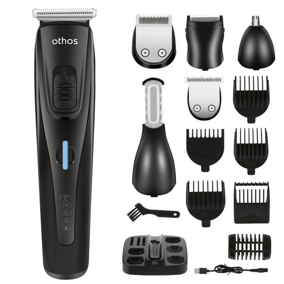 Othos Multi-Functional Electric Hair Clipper Beard Trimmers Shaver Kit for Men Mustache Hair Face Nose Body Ear Trimmers Set USB Charging Rechargeable Lithium Battery Waterproof Cordless Stand LED