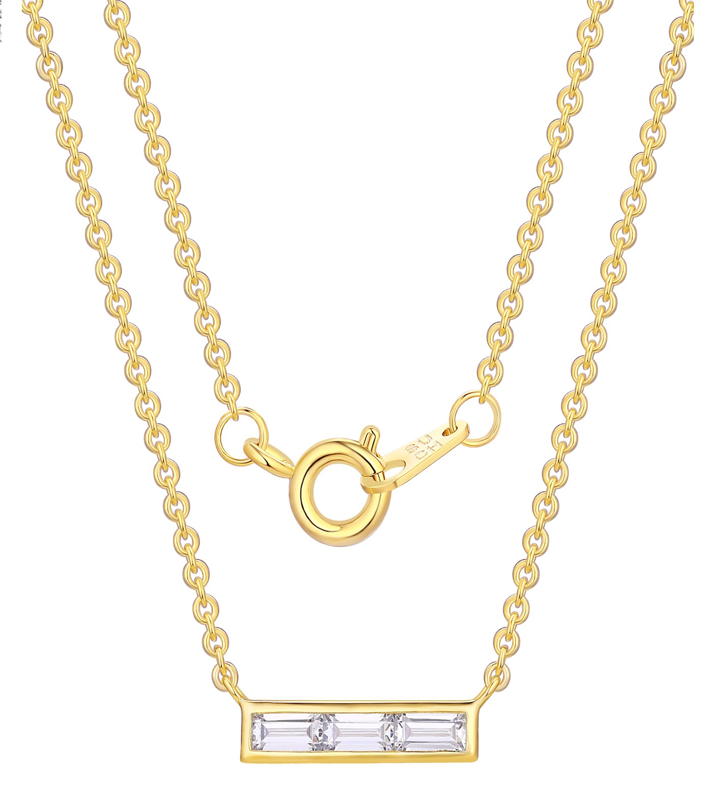 14KT Gold Flash Plated Double Necklace Set with Simulated Diamonds Adult