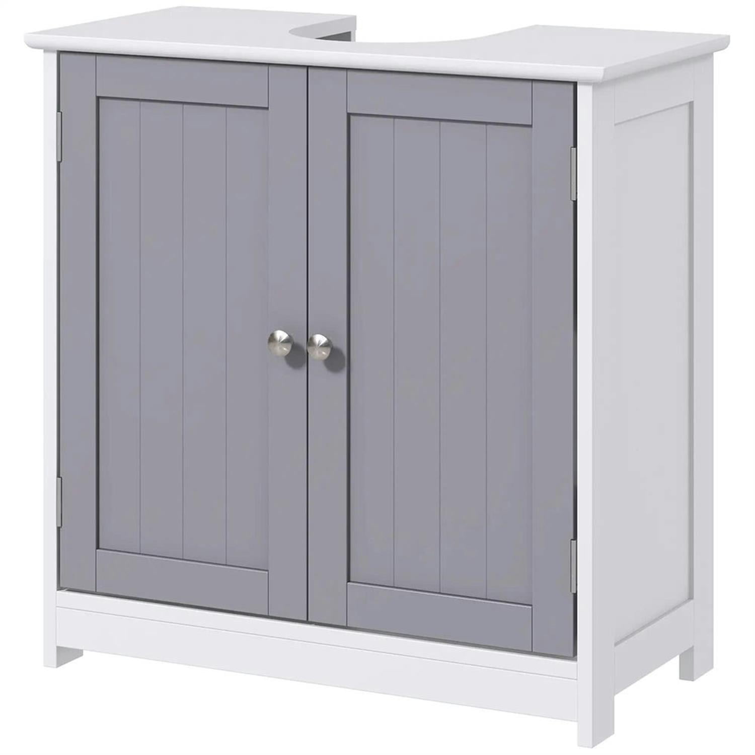 Demi Bonn 23" Bathroom Vanity with U-Shape Cut-Out and Adjustable Internal Shelf, Pedestal Sink 2-Door Cabinet, Under Sink Cabinet, White & Gray