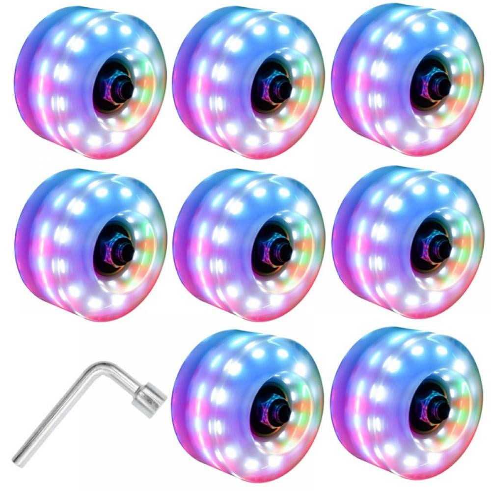 Roller Skate Wheels Light Up, with Bearings 8 Pcs Roller Skate Wheels Flash, Luminous Light Roller Skate Wheels Suitable for Double Row Skating and Skateboard (32mm 58mm) -