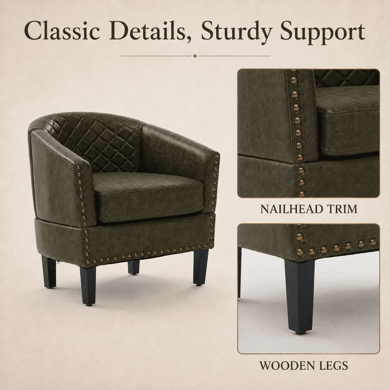 MOONMISS Barrel Accent Chair Club Armchairs Comfy chairs for Living Room, Bedroom,Olive Green