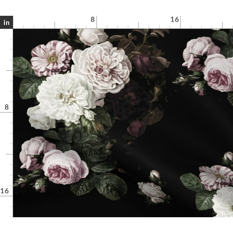 Spoonflower Fabric - Vintage Roses Scale Dark Floral Black Large