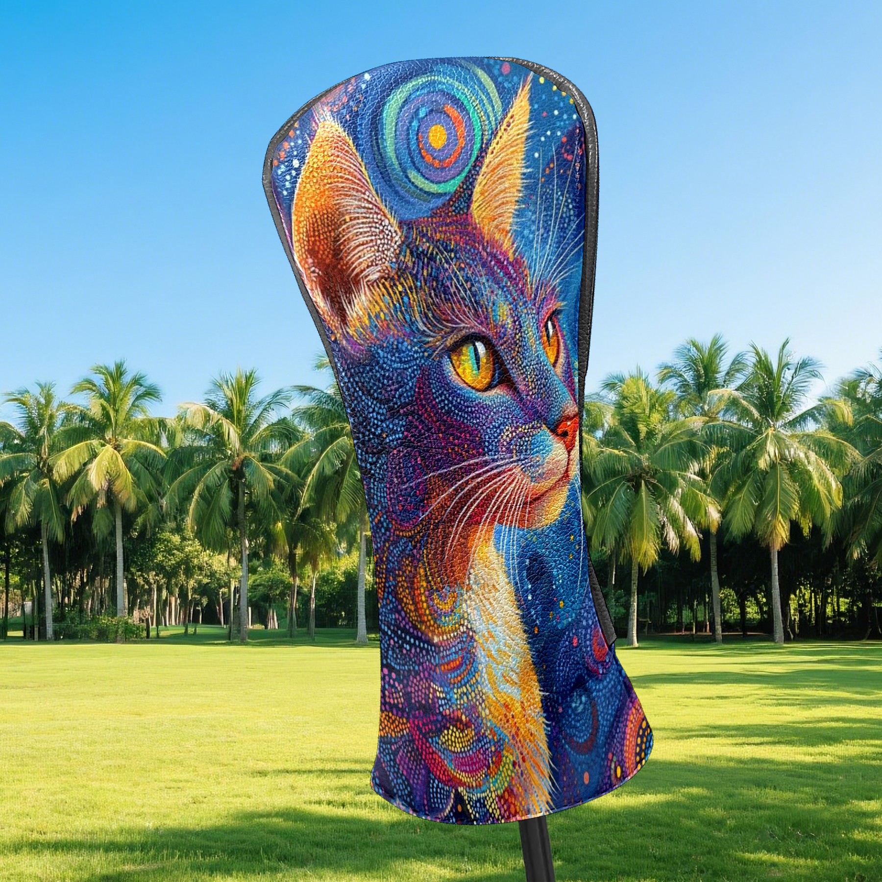 Golf Club Covers PU Leather Waterproof Head Covers for Fairway Woods Hybrids Sequin Cat Unisex Fits Most Brands