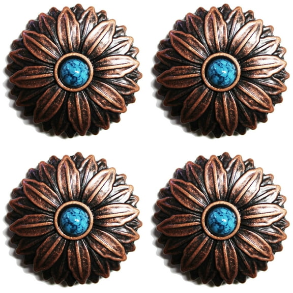 1-1/2" Set 4 Screw Back Copper Flower Belt Bag Saddle Decorative Conchos CO528
