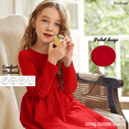 thumbnail image 3 of Oudiya Girls Long Sleeve Dress Solid Color Casual Skater Fall Dress with Pocket for Toddler Girls, 4-13 Years, 3 of 8