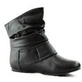 thumbnail image 3 of Top Moda Pad-52 Women's Slouch Large Buckle Flat Heel Ankle Boot BLACK PU 6, 3 of 5