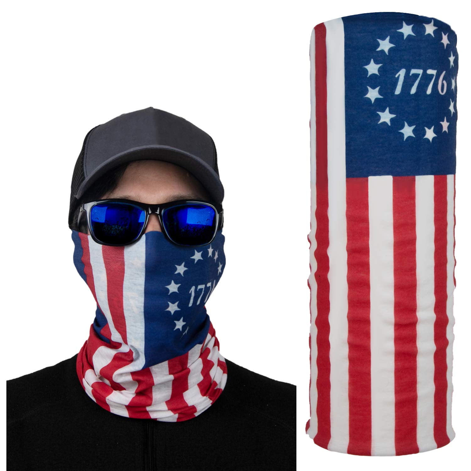 Fishing Shield Bandana Cloth Face Mask Facemask Cover Black USA American Flag 