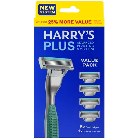 Harry's Plus Shaving Razor for Men with 5 Razor Blade Refill Cartridges, Moss Green
