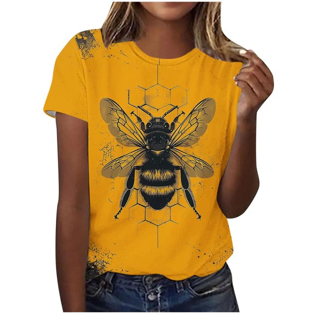 Tops de Ajuste Suelto para las Mujeres Sudadera Casual Impresa Manga Corta Cuello Redondo Superior, Poliéster