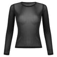 thumbnail image 6 of Yuanlong Womens T-Shirts Sheer Mesh Crewneck Long Sleeve Tshirts Shiny Ladies Tunic Fashionable Night Party Wear Clothes, 6 of 8