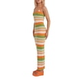thumbnail image 4 of xiaxaixu Robe Tricotée Sexy pour Femmes, Robe Longue Moulante à Bretelles Spaghetti Sans Manches Patchwork Coloré Robes de Plage d'Été, 4 of 9