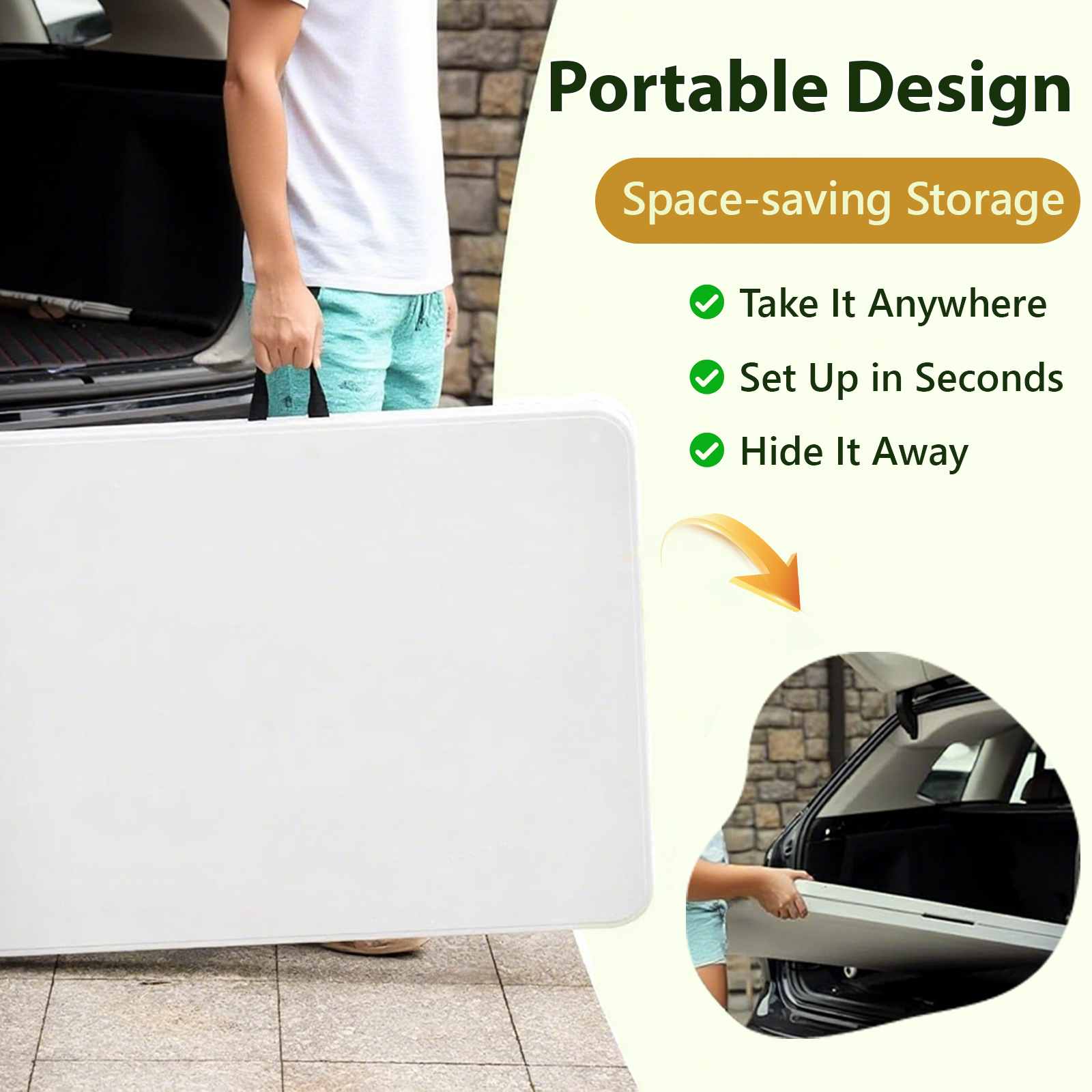 MAKE CHANGES 6ft Portable Folding Table, Outdoor Dining Table Mesas Para Fiestas Portable Folding Square Card Table, Perfect for Party, Dining, Wedding, Events, Picnic, Indoor Outdoor, Camping, White
